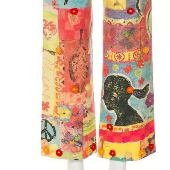 MOSCHINO Italian 42 Jeans Linen Pants Crochet Detail Multicolor M USA Sz 8 30 - Picture 13 of 13